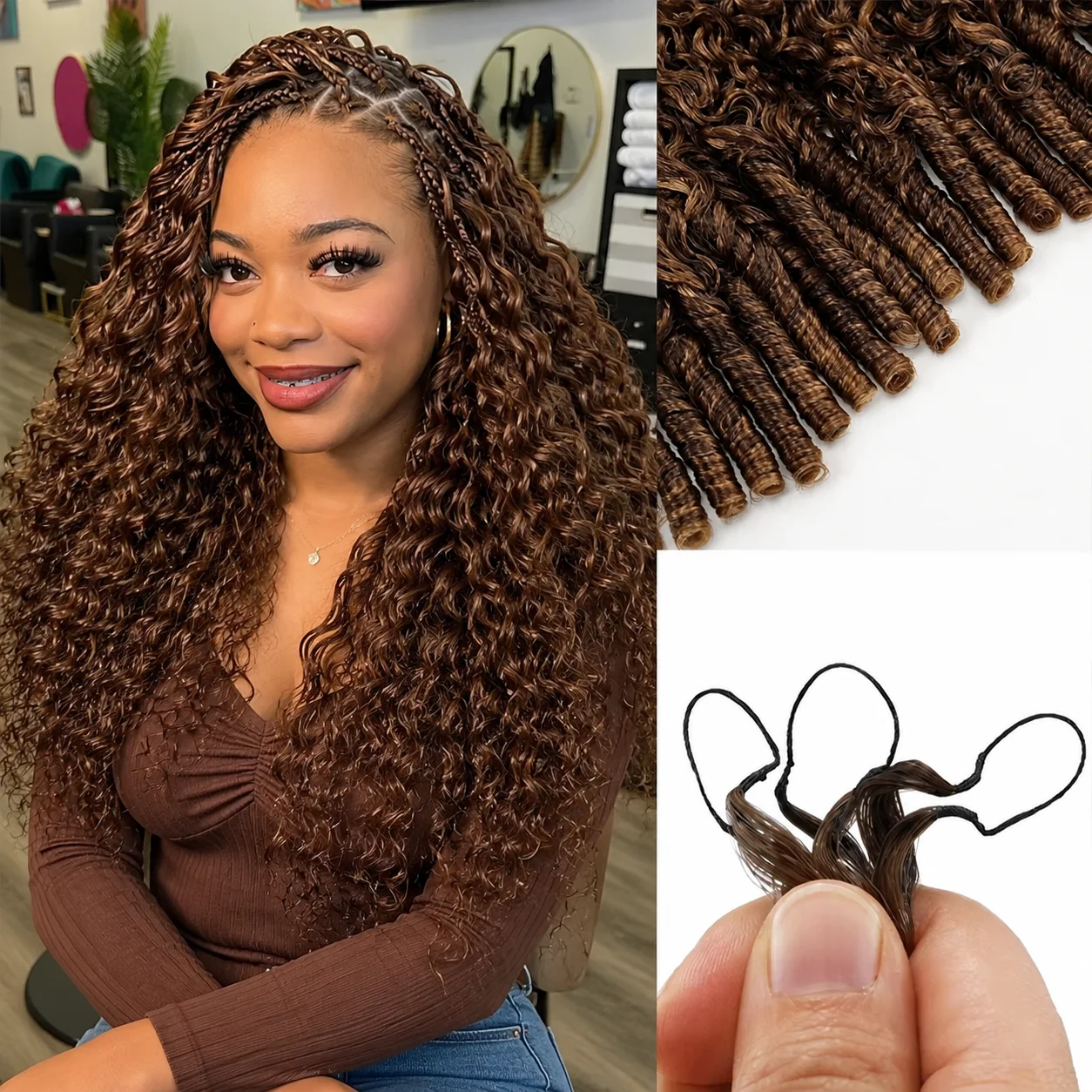 

#4 Brown Burmese Curly Miracle Knots Crochet Human Hair For Braiding Colored 100% Raw Human Hair Feathered Crochet Human Hair