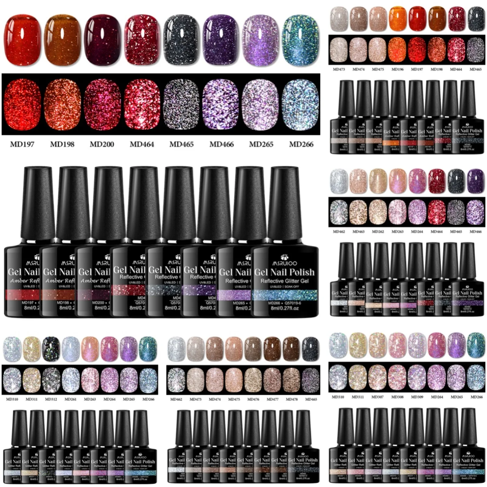 8pcs Reflective Glitter Gel Nail Polish Set Shiny Effect Semi Permanent UV LED Gel Nail Art Varnish Manicure DIY Nail Supplies