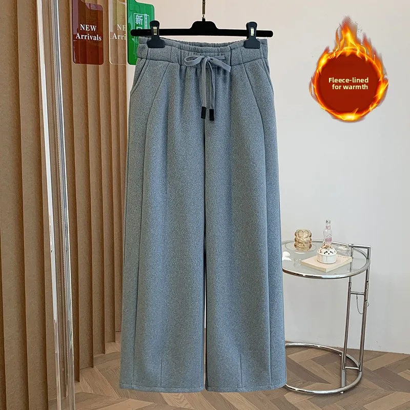 ay Fce 裏地付きカジュアルパンツ レディース 秋冬新作 大きいサイズ ゴムウエスト ドローストリング ワイドレッグ ロングパンツ