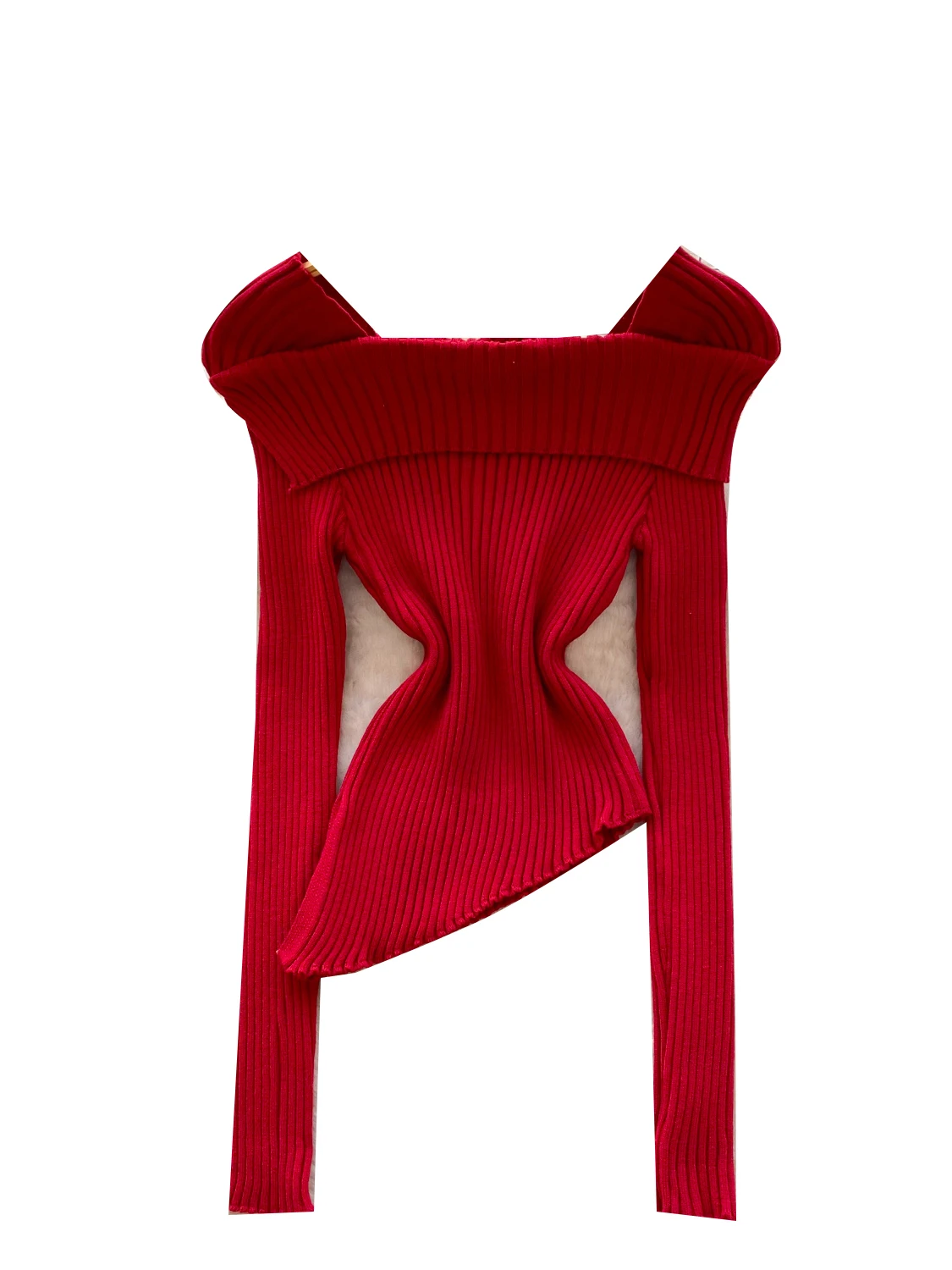 スリムフィット ワンショルダー ニットセーター レディース スタイリッシュで純粋なデザイン 多用途 秋 暖かい ロング丈 ラウンドネック