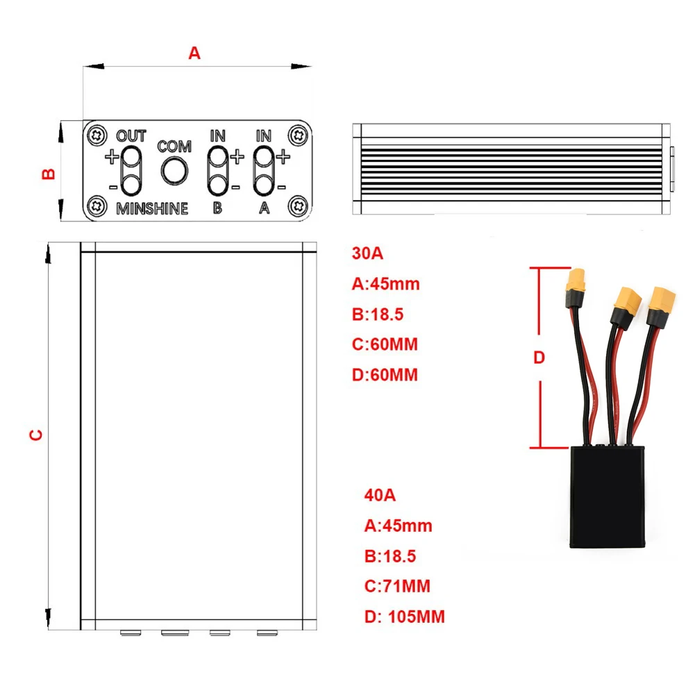 Hotselling Ebike Dual Battery Discharge Converter Connection Adapter Switcher 20V-72V 30A/40A /100A Module Balanced Discharge