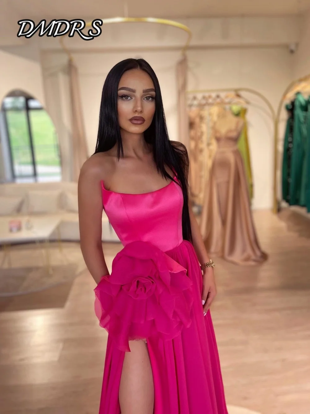 

Charming Chiffon Evening Dress 2025 Elegant Sleeveless 3D Flower Party Gown Classic A-Line Floor-Length Party Dresses فساتين سهر