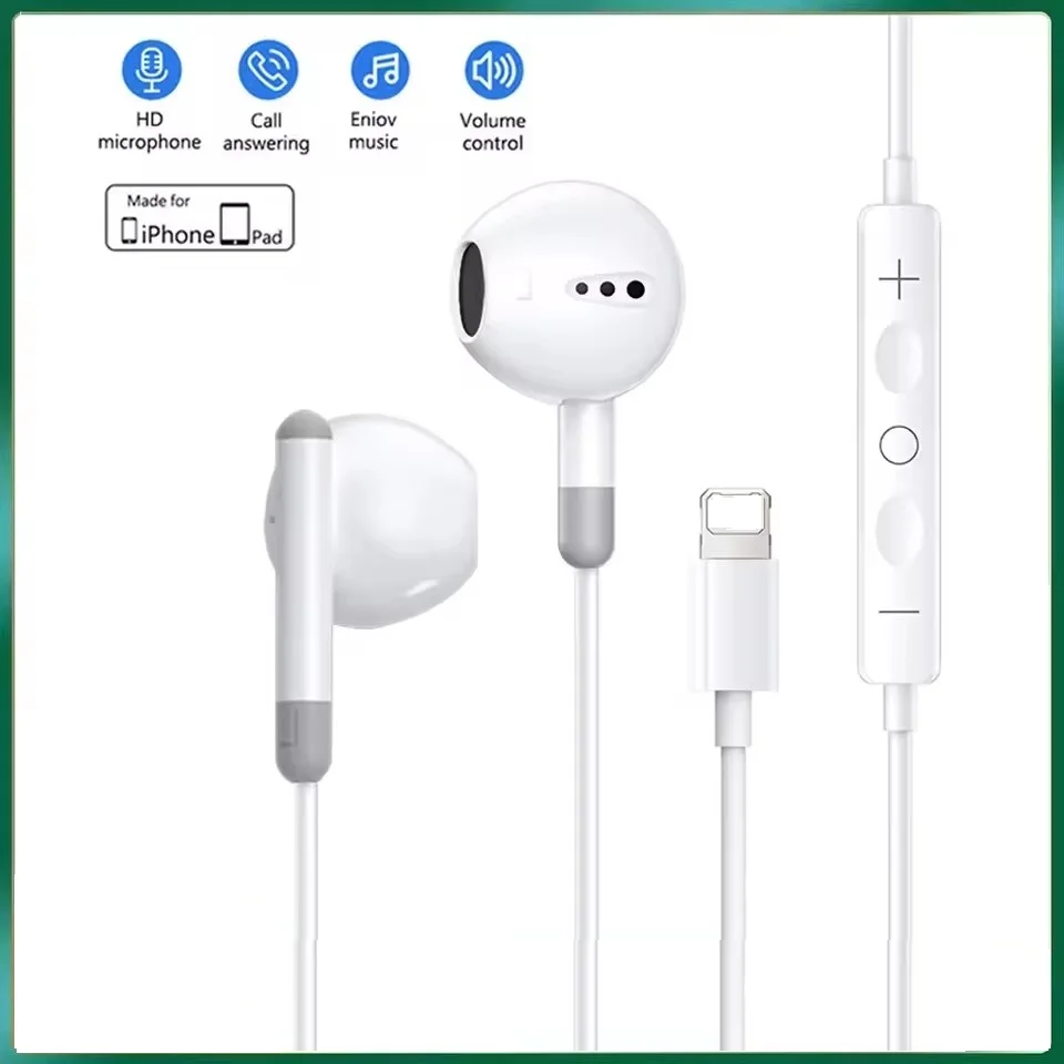 Original Wired Earphones For iPhone 15/14/13/12/11 Pro Max 7/8Plus XR/XS/SE/X iPad In-Ear Earbuds Lightning USB-C 3.5mm Earphone