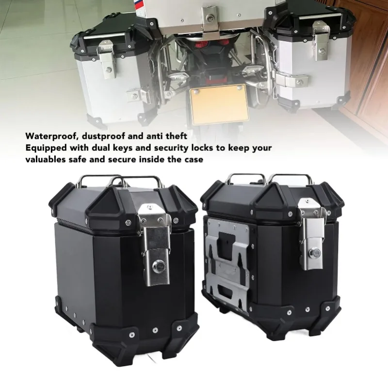 1 Pair 18L Motorcycle Side Case Aluminium Alloy Motorbike Hard Side Saddlebag Box with Safety Lock and Handle for Helmet Luggage