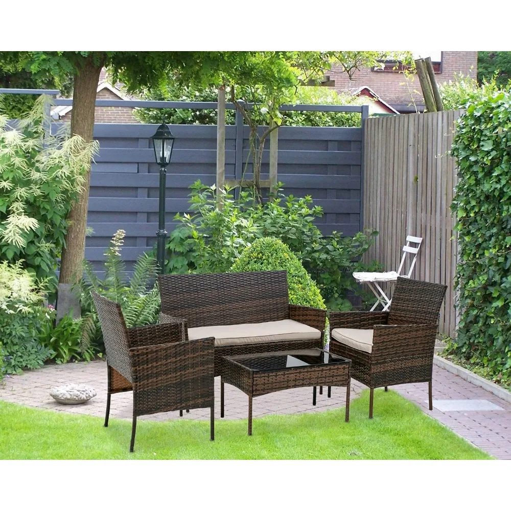 Outdoor set of 4 rattan chairs, wicker sofas, dialogue sets, backyard lawn, porch, swimming pool, balcony, garden furniture sets