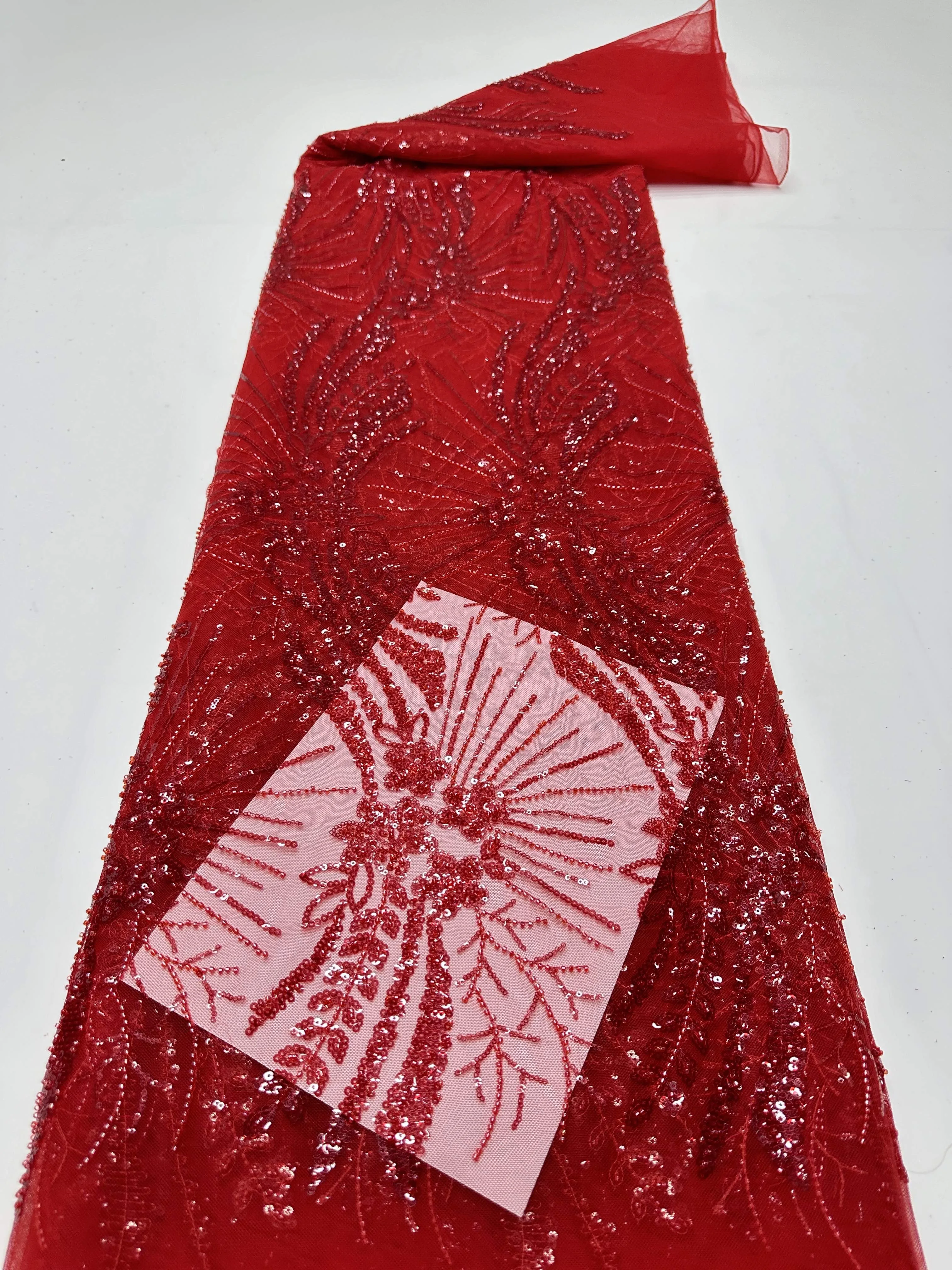 

2025 Latest African Sequins Lace Fabric High Quality Embroidery 3D French Flower Beads Nigerian Net Lace For Wedding Party Dress