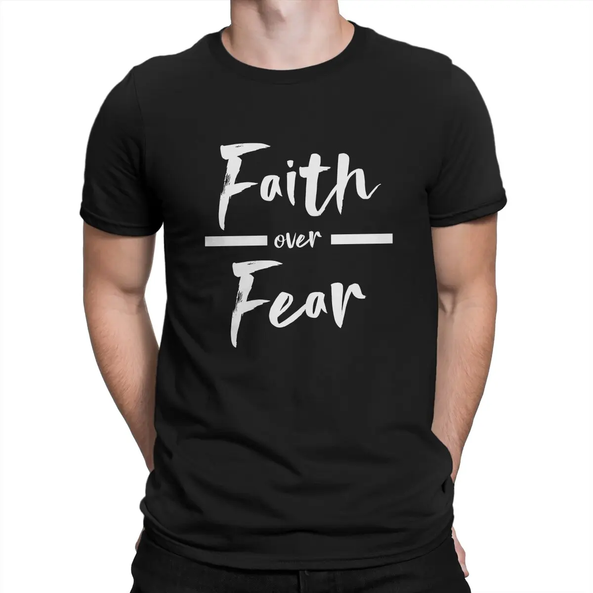 Jesus Christ Faith Over Fear T Shirt Goth Men's Tees Summer Clothing Harajuku Crewneck Polyester TShirt