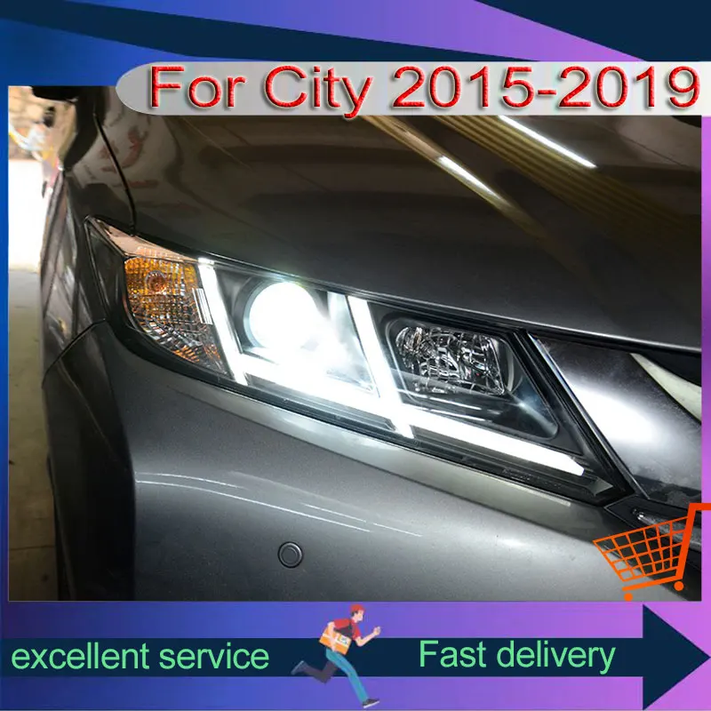 

Новый стиль, блики для Honda City 2015-2019, модификация, автомобильная сборка, светодиодные DRL-проекции, ксеноновые передние фонари с двумя линзами