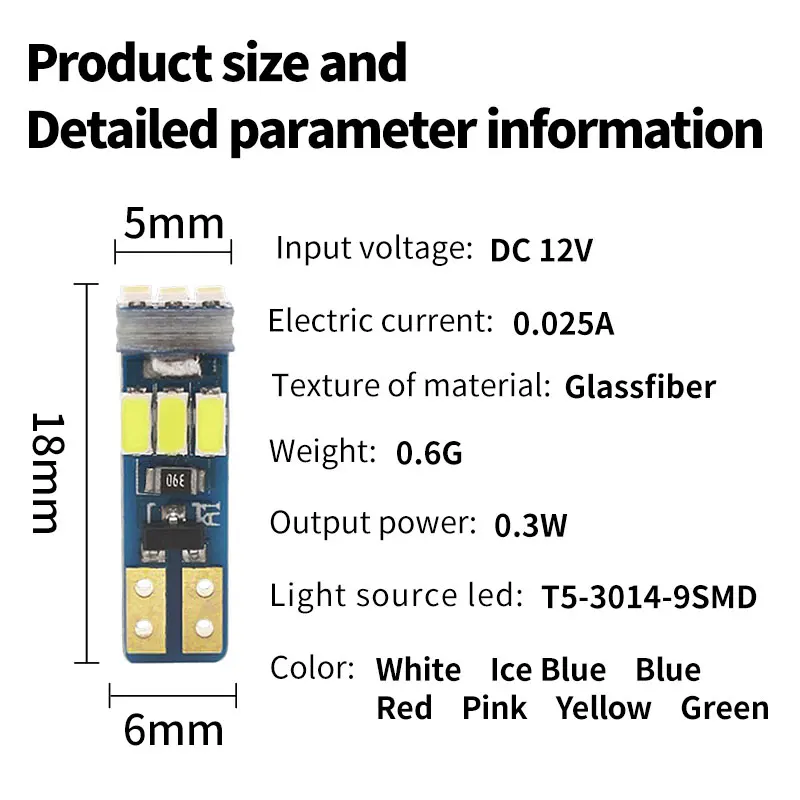 10Pcs New T5 W3W W1.2W 70 73 74 Super Bright LED Bulbs Car Warning Indicator Instrument Cluster Light Auto Dashboard Gauge Lamps
