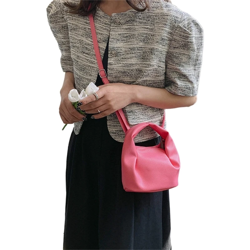 Bolso bandolera piel sintética para mujer, bolso hombro informal, bolso cruzado, bolso fruncido