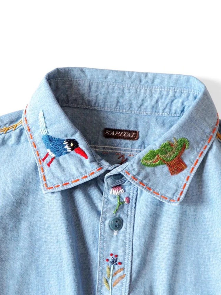 Csa KAPITAL de manga larga bordada para hombre y mujer, cuello informal, patrón floral de pájaros, resistente al desgaste,...