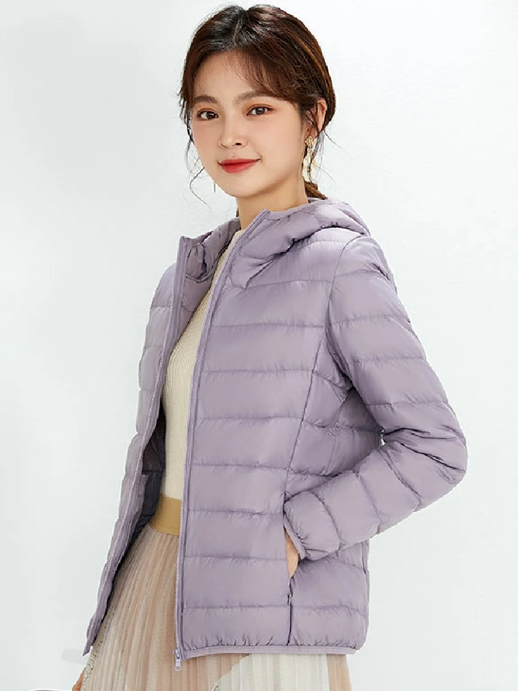 Plus Size 2023 Autumn and Winter New Women Lightweight Puffer Jacket Female Hooded Slim-fit White Duck Down Warm Short Coats