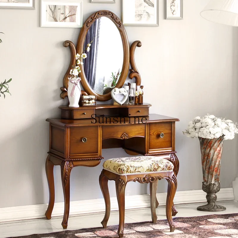 American rural neoclassical solid wood bedroom dresser small apartment studio makeup table  FT