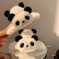 Pinzas para el pelo grandes de felpa de Panda para mujer y niña, soporte para cola de caballo, pinzas para el pelo de cangrejo, pasadores, accesorios para el cabello