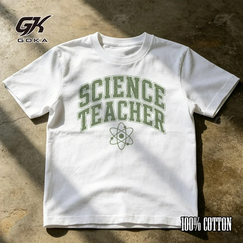 Science Teacher Graphic T Shirt Vintage College Font Atomic Symbol Print Men Cotton Short Sleeve Crew Neck Casual Hipster