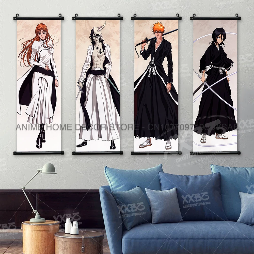 Bleach Anime Figures Posters Kurosaki Ichigo Wall Artwork Hanging Painting Inoue Orihime Cartoon Home Decoration Scrolls Picture