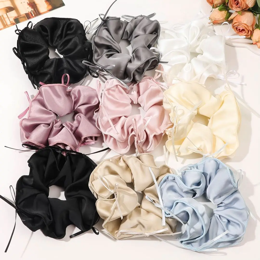 French Ballet Style Ribbon Bowknot Large Hair Ring Women Silk Hair Scrunchies Sweet Elegant Hair Rope Ties Gum Ponytail Holder