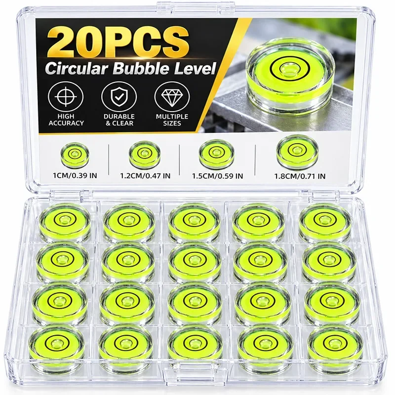 20/1PCS Round Bubble Level Bullseye Instrument Horizontal Precision Bubble Level Measuring Tool Multi-purpose Horizontal Ruler