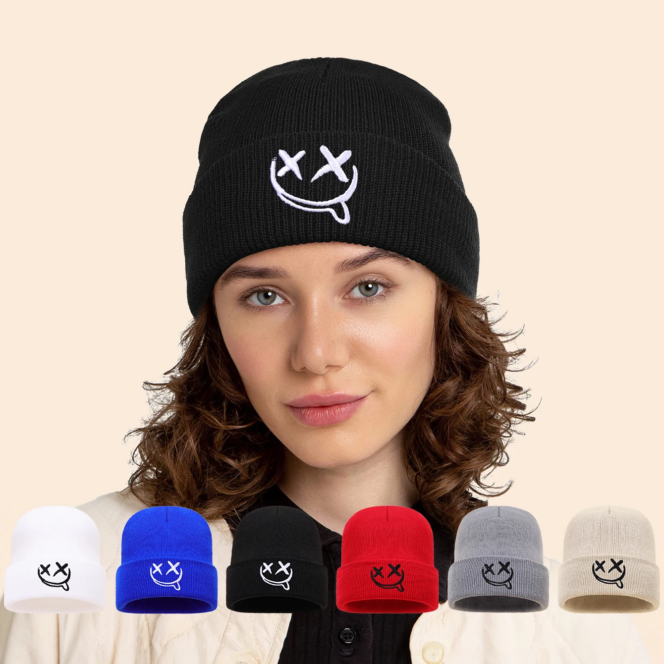 

3pcs/2pcs/1pc Autumn/Winter Fashion Warm Knitted Hat, Casual Ear Protection, Halloween Hat, Grimace Embroidered Design, Beanies