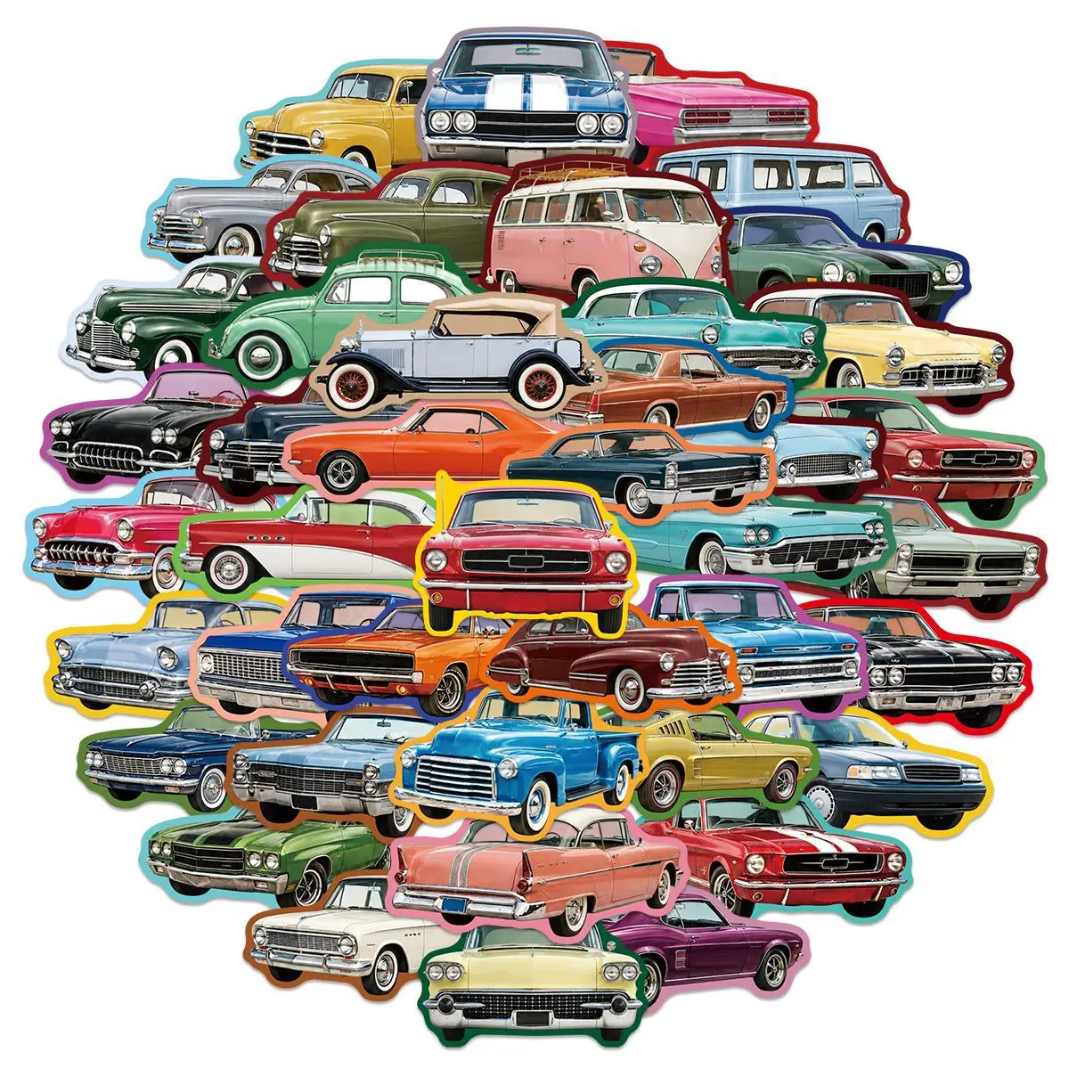 50-Piece American Retro Classic Old Style Car Stickers Waterproof Decorative Stickers for Notebooks Guitars Luggage Stationery
