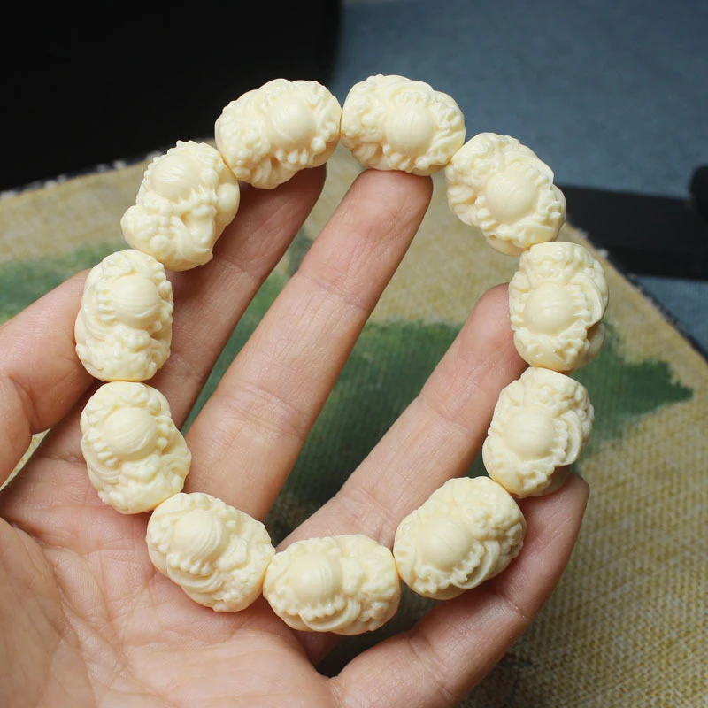Ivory Bead Bracelet 20mm Buddha Pixiu Bracelet, Six-Syllable Mantra Buddha Beads Bodhi Bracelet for Handheld Wear