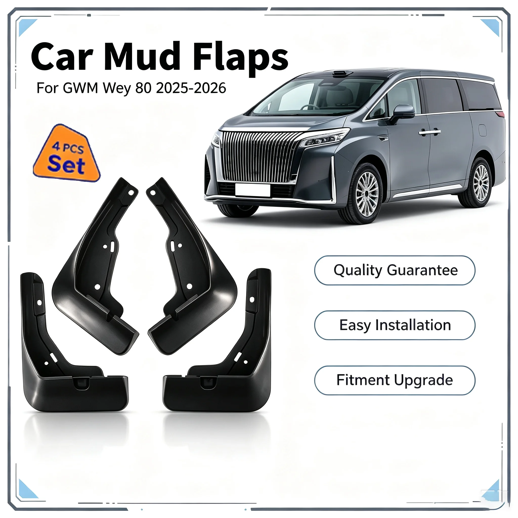 For GWM Wey 80 2025-2026 4PCS Mud Flaps Splash Guards Front Rear Fender Mudguards Exterior Protection