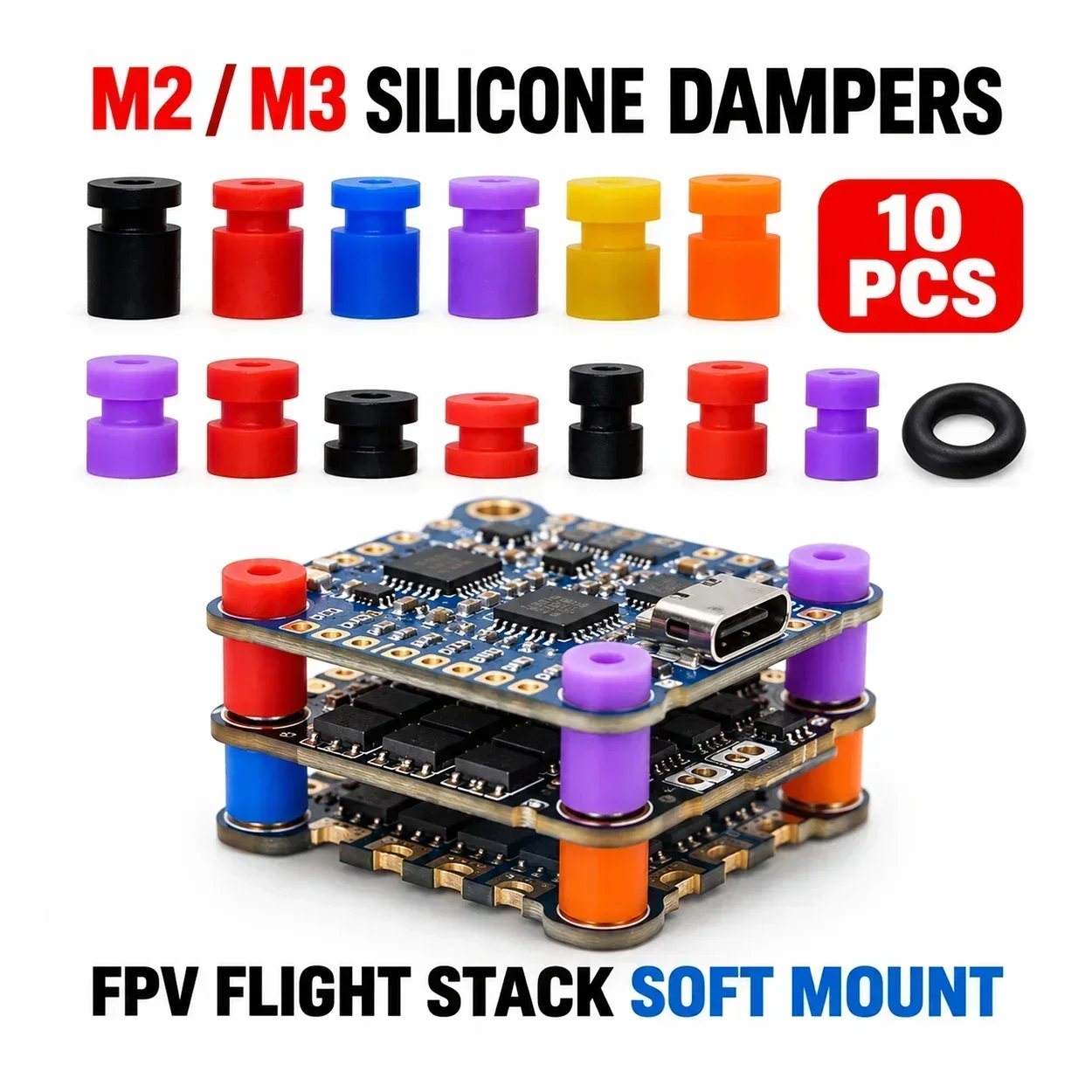 M2 M3 Silicone Rubber Damper O-Ring 10PCS FPV Flight Controller Vibration Grommet Soft Mount Replacement Parts