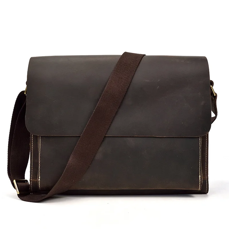 

Classic Men's Leather One Shoulder Crazy Horse Leather Flip Messenger Bag Retro First Layer Cowhide Commuter Briefcase Stylish S