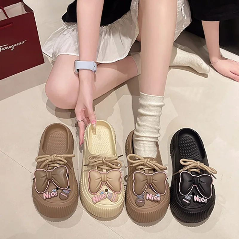 Cartoon Bow Sandals DIY Women\'s Platform Sandals Summer Thick Bottom Beach Sandals Indoor Bathroom Non Slip Cave Garden Shoes