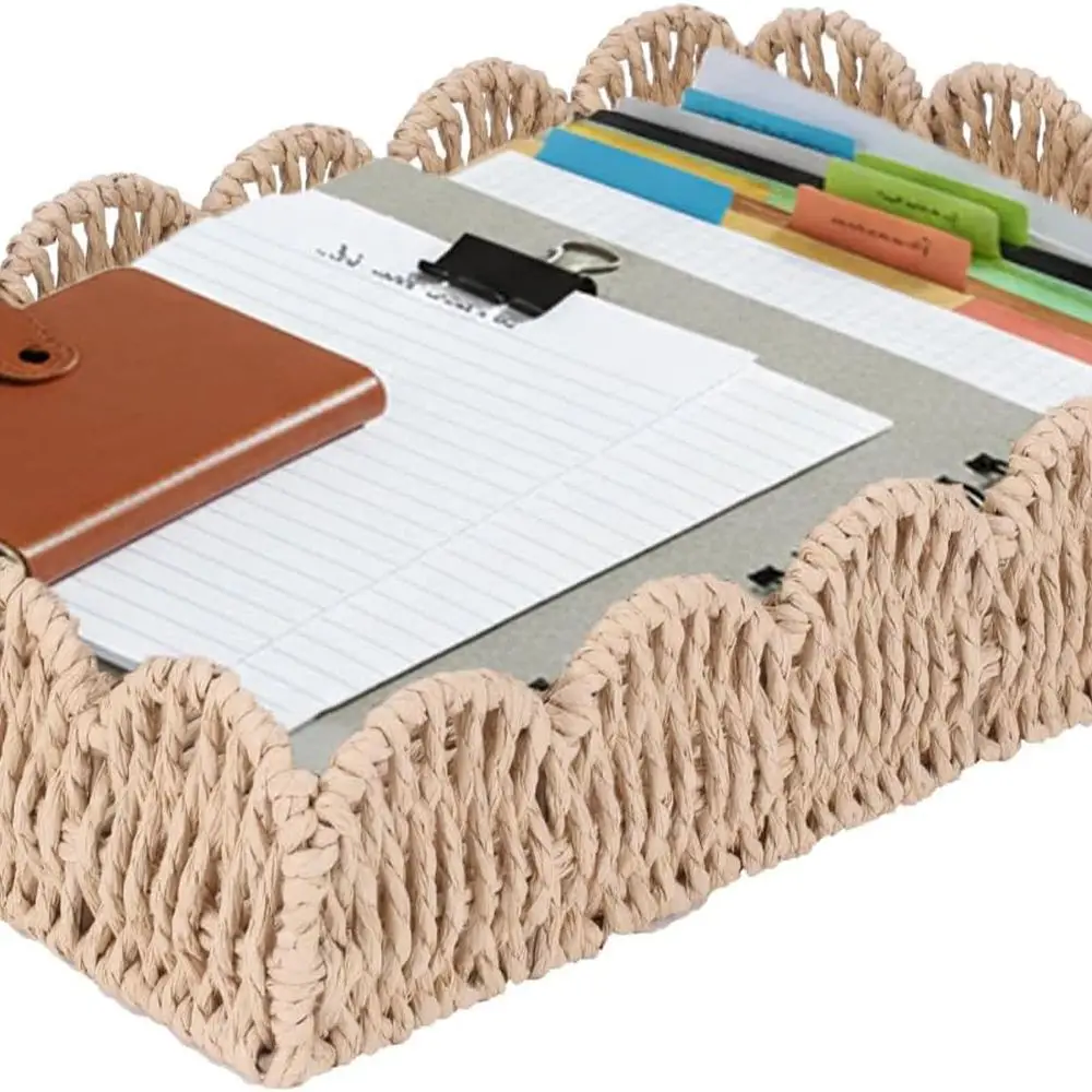 

Поднос для писем для стола, плетеный из натуральной бумаги, настольное хранилище для бумаги формата А4, документов, файлов, почты, канцелярских товаров, прочный стол и