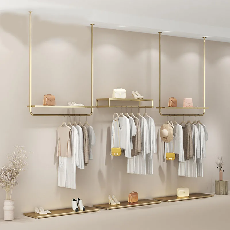 Clothing store display rack wall hanging stainless steel titanium wire drawing hanging clothes rack shopping mall women's