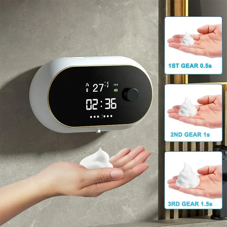 

Creative Liquid Foam Soap Dispensers Time Temperature Display Human Body Induction Hand Wash Waterproof Automatic Soap Dispenser