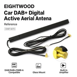 Eightwood Car DAB Radio Amplified Antenna Internal Glass Mount Aerial MCX Plug Male Connector 3m Extension with Ground Wire