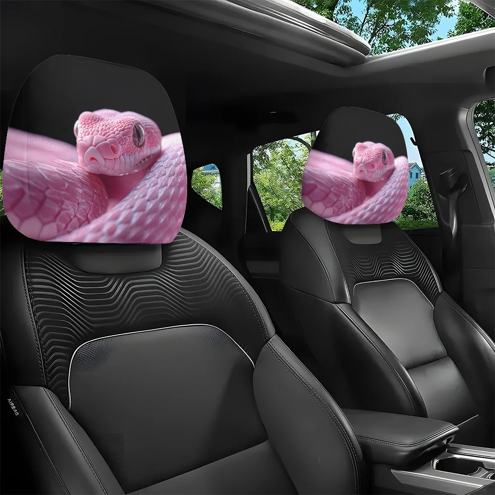 2pcs Pink Snake Print Car Headrest Covers, Car Interior Decoration, Easy To Remove And Install, Machine Washable, Simple Install