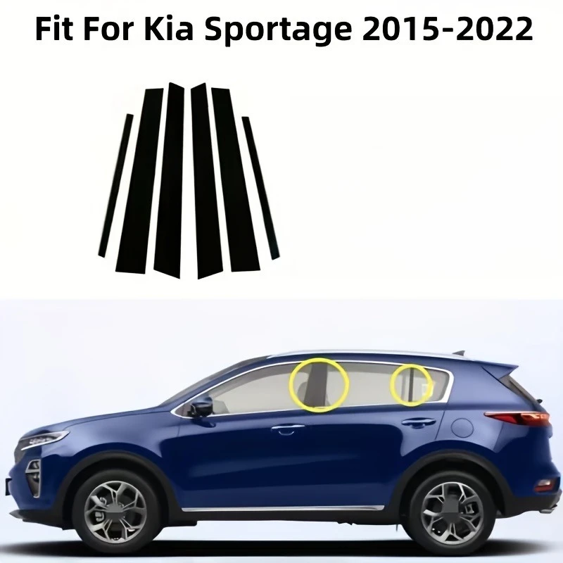 

Для Kia KX5 2015-2022: Комплект из 6 накладок на рамку окна автомобиля, совместимые - глянцевые черные накладки на дверные и оконные стойки (BC-стойки) из поликарбоната.