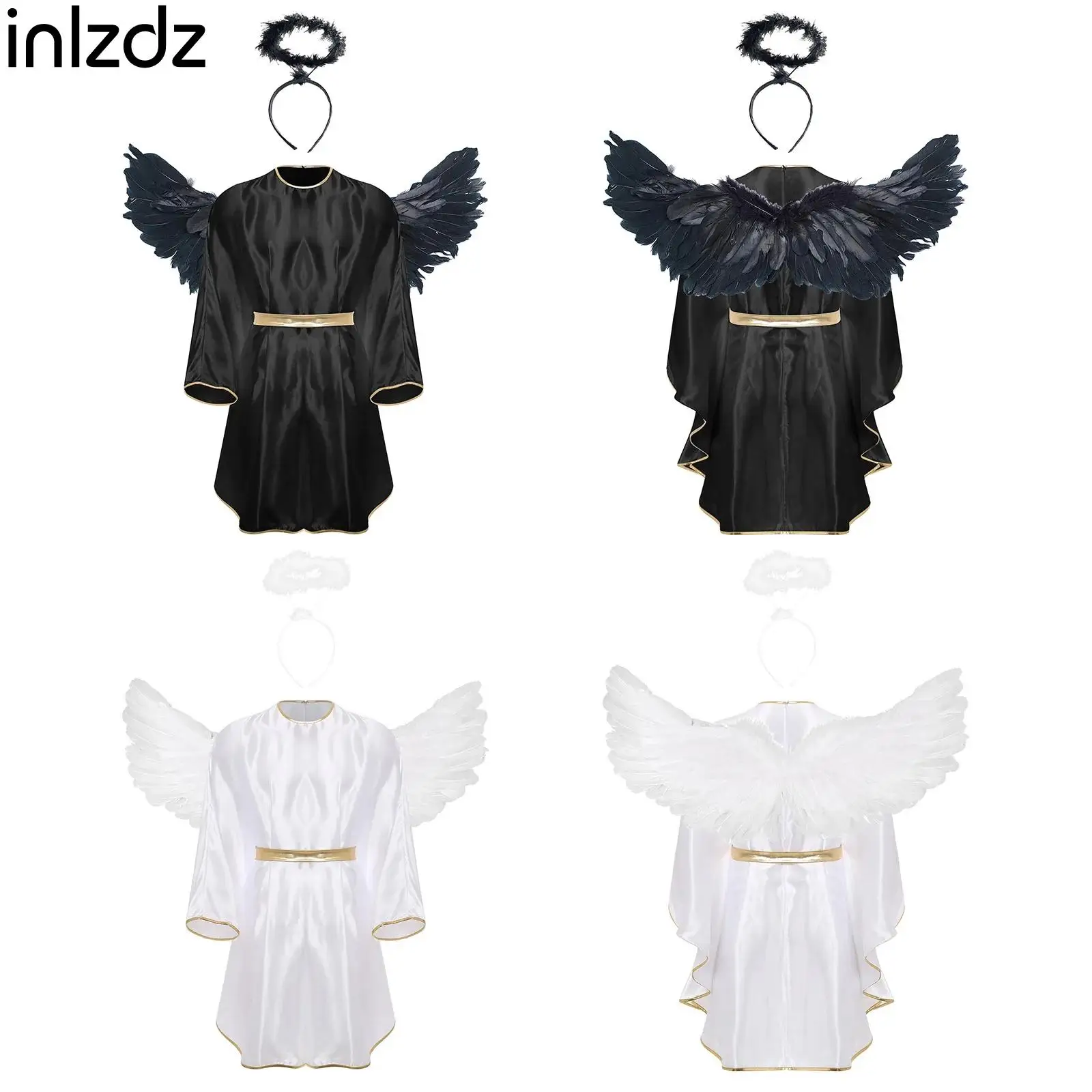 

Adult Mens Angel Devil Costumes Batwing Sleeve Robe+Headwear+Wings Set for Fancy Cosplay Halloween Carnival Theme Party Clubwear