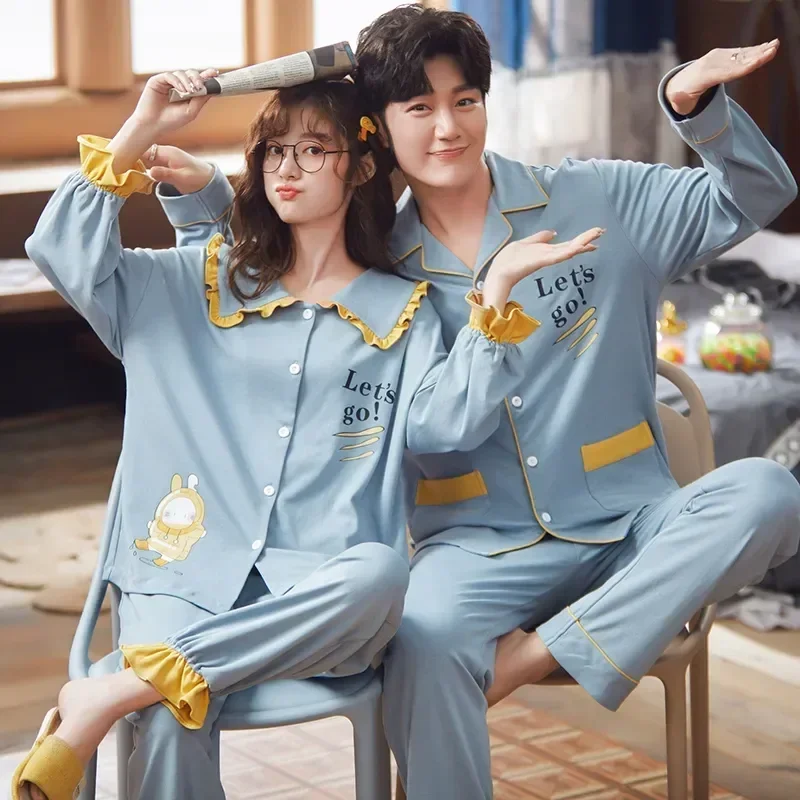 Abbigliamento coreano da donna Primavera Cardigan da coppia Autunno Moda Uomo Cotone Pigiama da casa Set 2023 Lungo