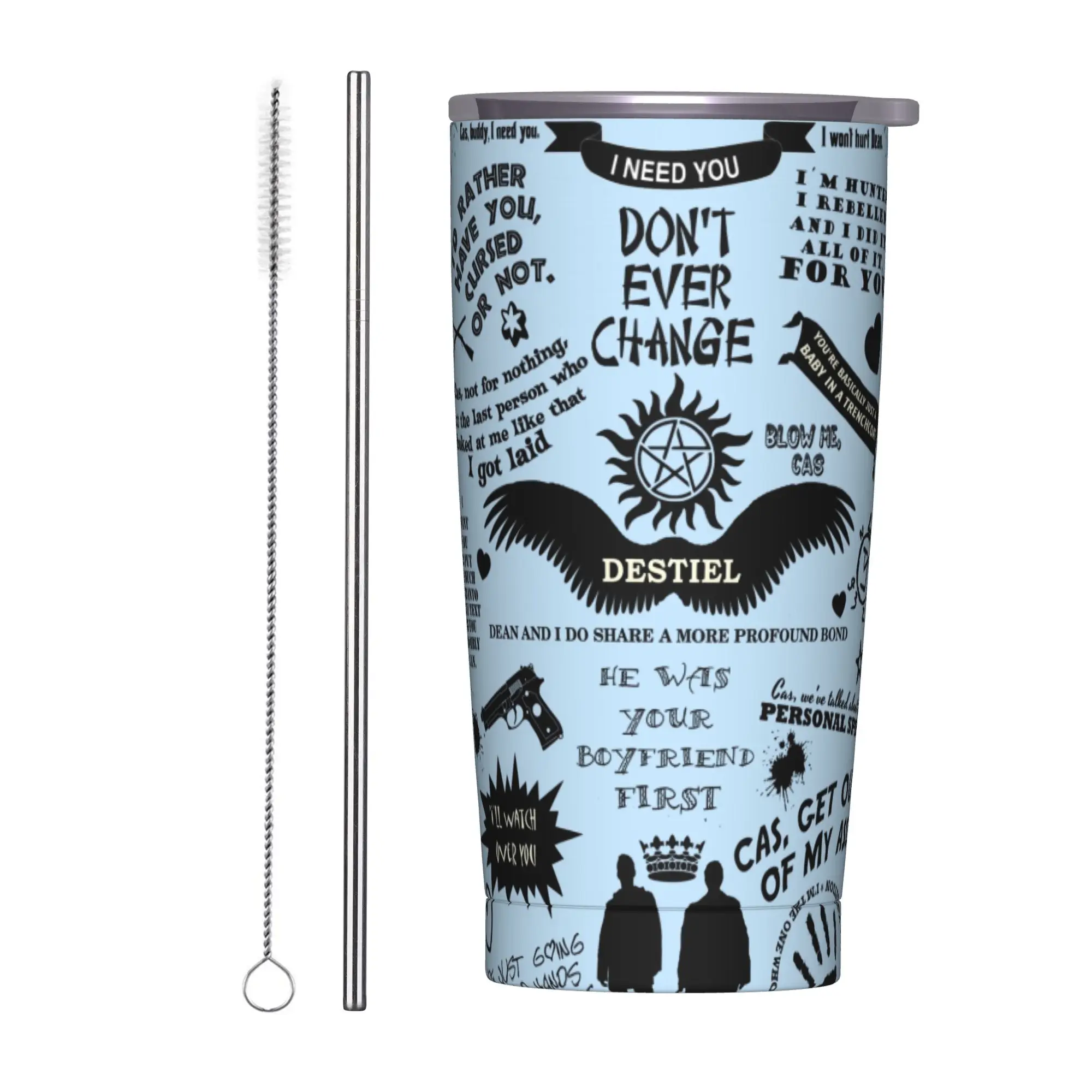 DESTIEL LOVE Supernatural Winchester Tumbler Vacuum Insulated  Coffee Cups with Lid Straw Travel Outdoor Mug Spill Proof, 20oz