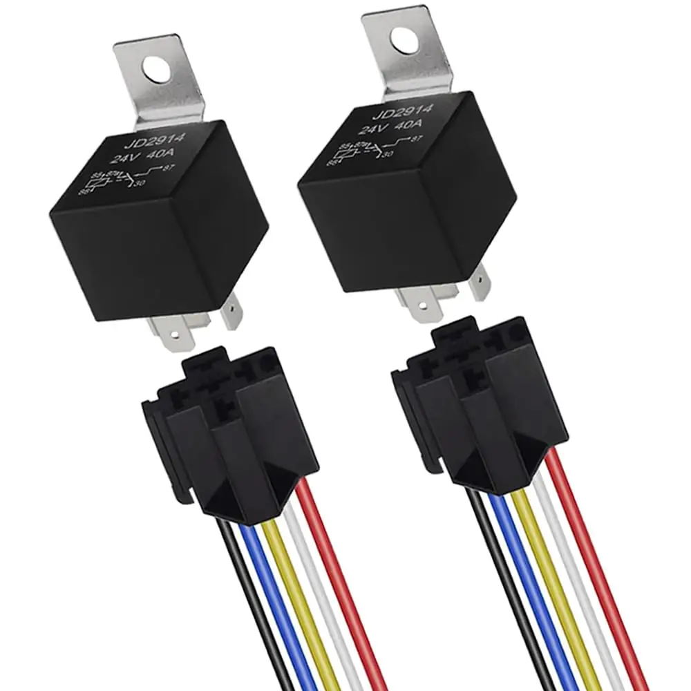 

2pcs 5 Pin Car Relay 24V 40A SPDT Automotive Relay with Harness Socket and 14/16 AWG Pre-Wired for Car Truck Boat