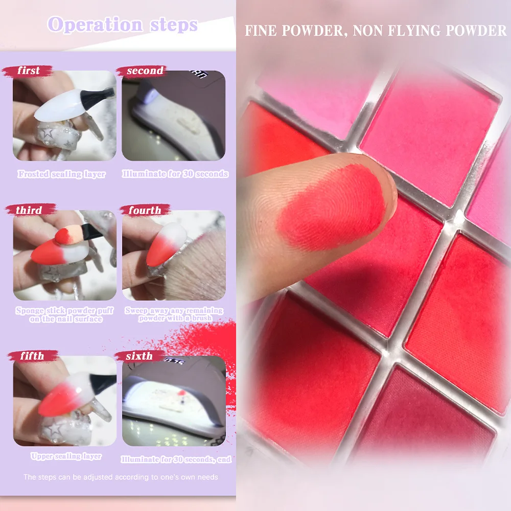 9Colors/Box Gradient Glitter Nail Powder Palette Colors Magic Mirror Pigment Rubbing Set Chrome Powder Manicure DIY Accessories