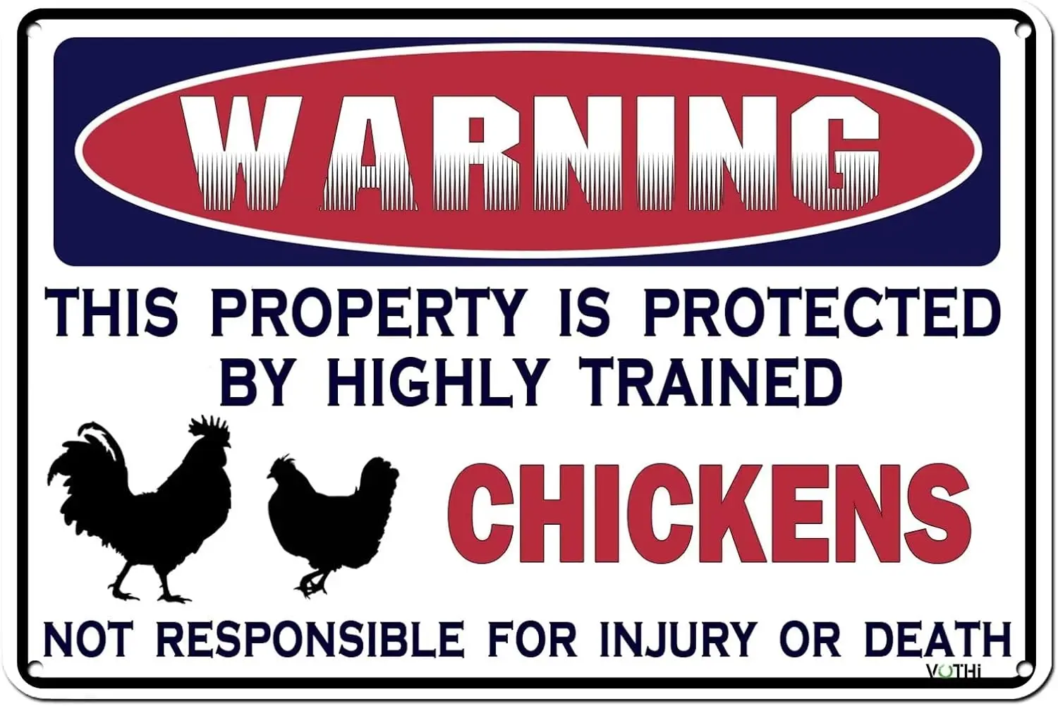 Chicken Tin Sign Funny Warning Property Protected by Chickens Coop Decor Sign for Farmhouse Farm Yard Fence Home Kitchen Gardeni