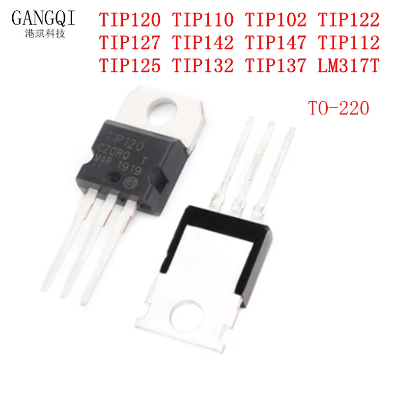 10PCS TIP102 TIP110 TIP120 TIP122 TIP127 TIP142 TIP112 TIP132 TIP137 TIP147 TIP125  LM317T Transistor TIP142T TIP120T TO-220 New