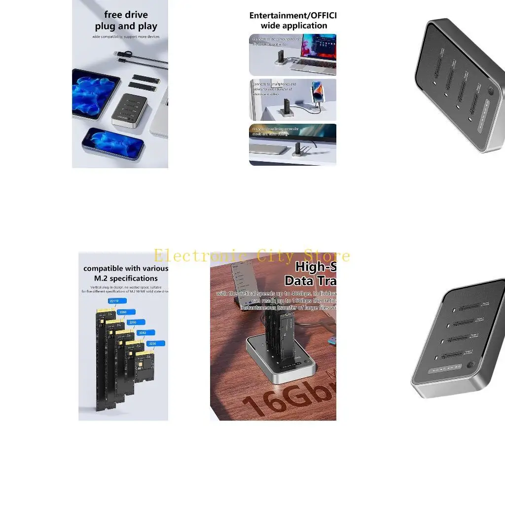 

4 Slot Solid Disk Enclosure Adapter Reader for 4 M.2 NVME Simultaneous Read Write USB4 40Gbps For Multiple Systems HU8D