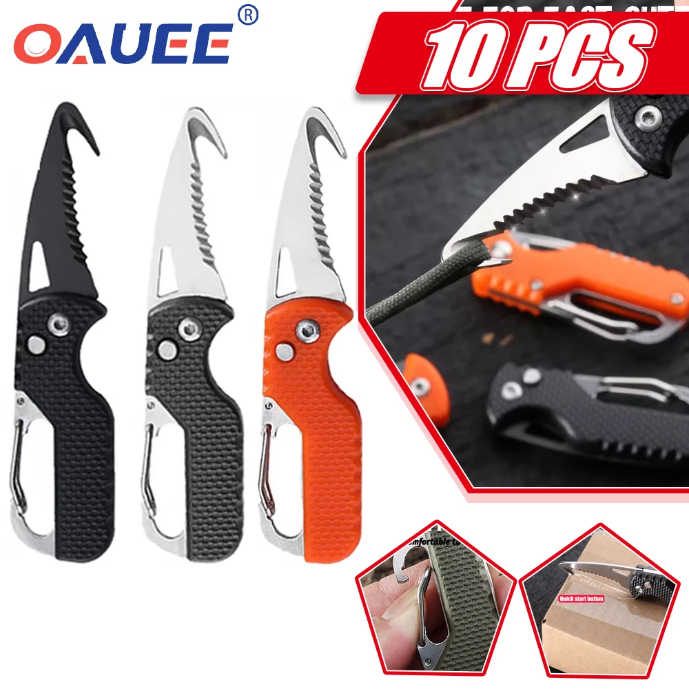 

Portable Express Parcel Knife Stainless Fast Serrated Hook Knife For Outdoor Camping Carry-on Unpacking Keychain Folding Cutter