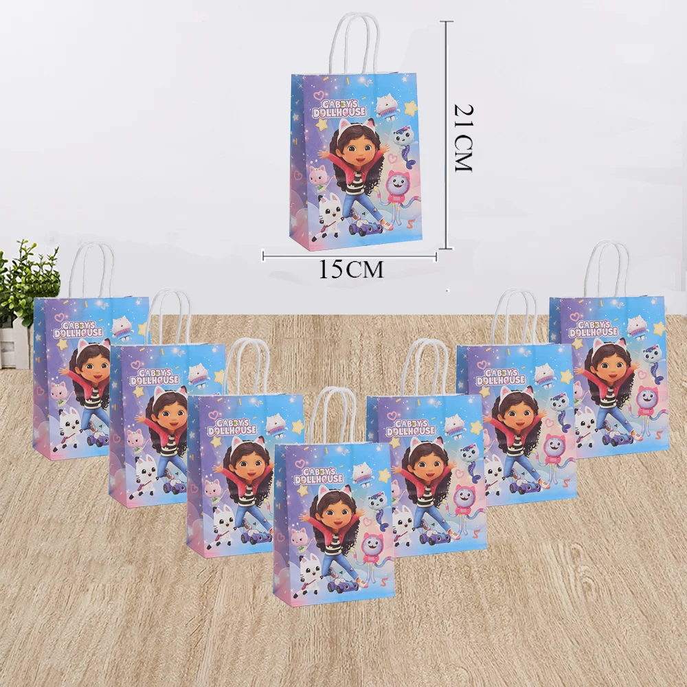 

1/3/6Pcs Gabby Party Gift Bag Recyclable Kraft Paper Shopping Bag Doll House Wedding Candy Gift Bag Delivery Packaging Handbag