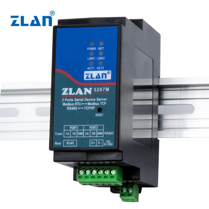 Zlan 5207M 2 Poorten Rj45 Industriële Rs485 Naar Rj45 Ethernet Seriële Server