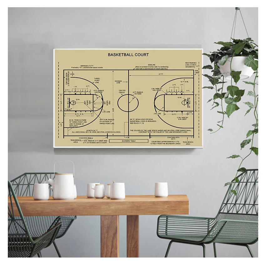 Art Prints , Sports Basketball Canvas Painting Retro Wall Picture Boys Room Art Decor Basketball Court Posters Canvas