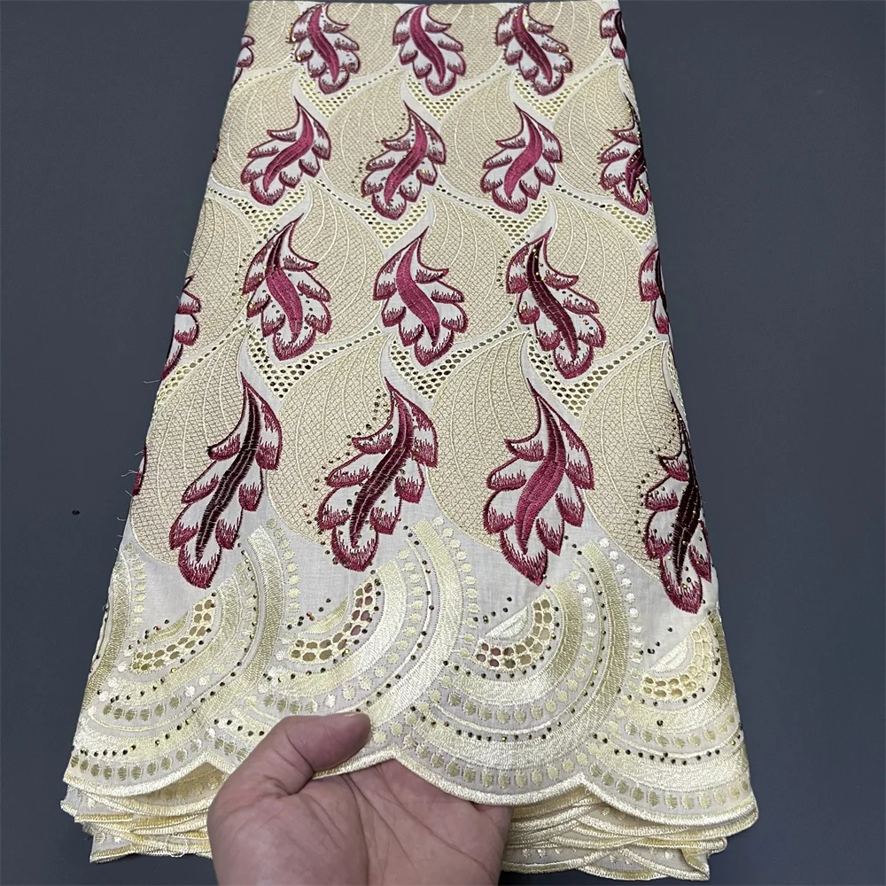 

2025 Latest High Quality African Nigerian Pure Tulle Damask Lace Fabric Embroidery Party Dress Sequins Cotton Polish Luxe 5yards