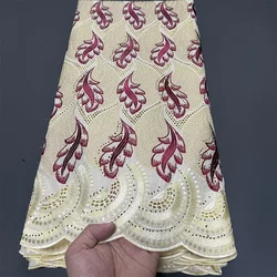 2025 Latest High Quality African Nigerian Pure Tulle Damask Lace Fabric Embroidery Party Dress Sequins Cotton Polish Luxe 5yards