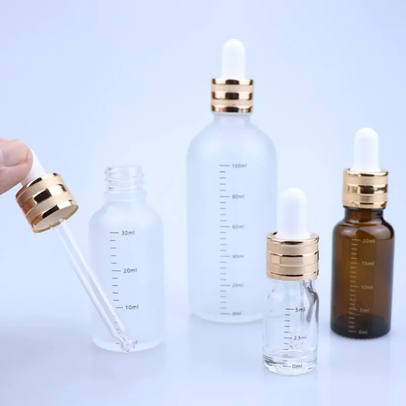5ml-100ml Glass Dropper Bottles Clear/Matte Essential Oil Lotion Serum Storage Box With Pipettes Refillable Empty Bottle